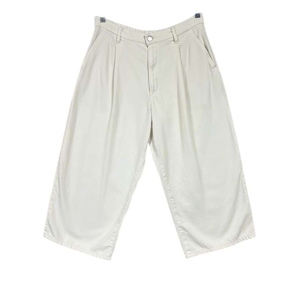 Uniqlo Wide Leg Crop Pants Pleated Sz L Cream